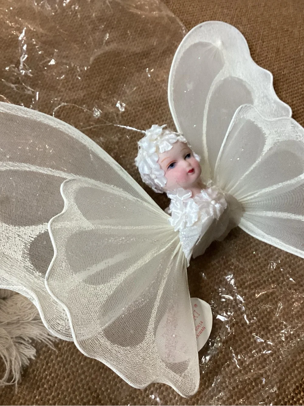 Silvestri White Gossamer Mesh Wing Angel Ornament Tree Topper